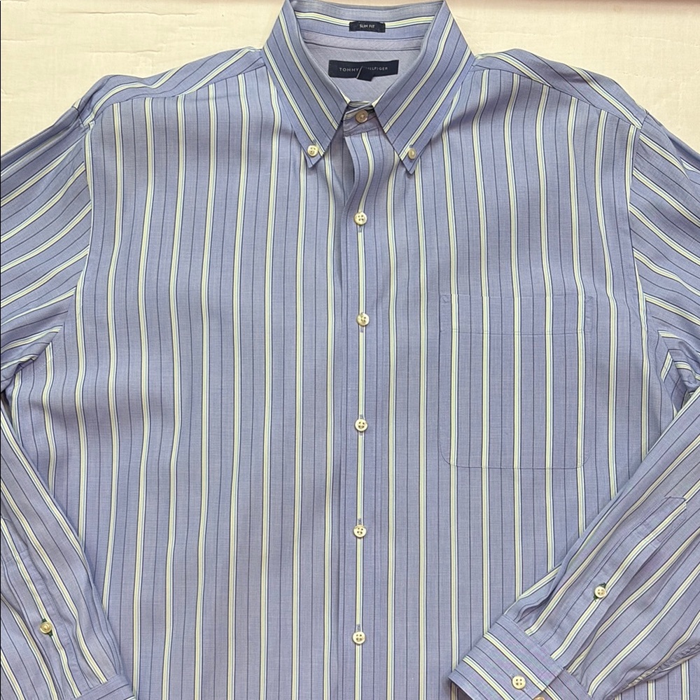Tommy Hilfiger Preppy Classic Slim Fit Oxford Blue/Yellow Striped Dress Shirt